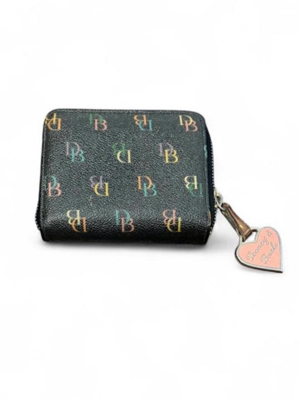 Dooney & Bourke Black Leather Logo Zip Wallet with Multicolor Monogram